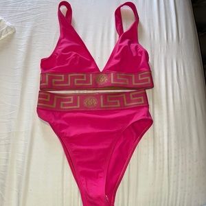 Versace Greca pattern bikini top and bottom new only tried on a once
